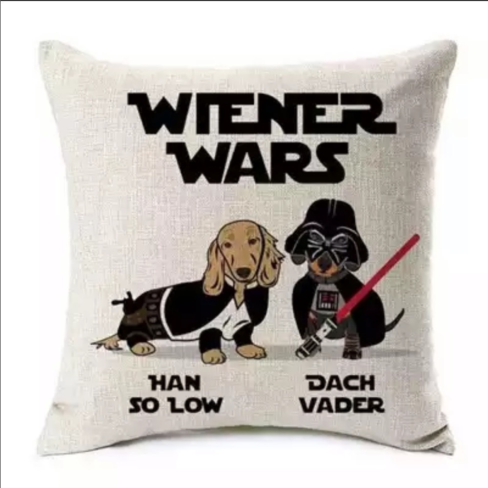 DACHSCHUND STAR WARS STYLE WEINER WARS 16” LINEN PILLOWCASE HAN SOLO DARTH VADER